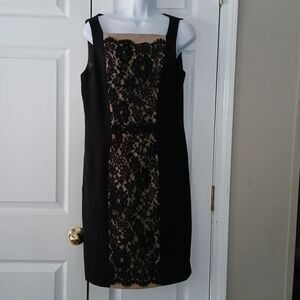 Black Label by Chico's black lace tan inlay sheath midi dress  Sz .5   Sz 6